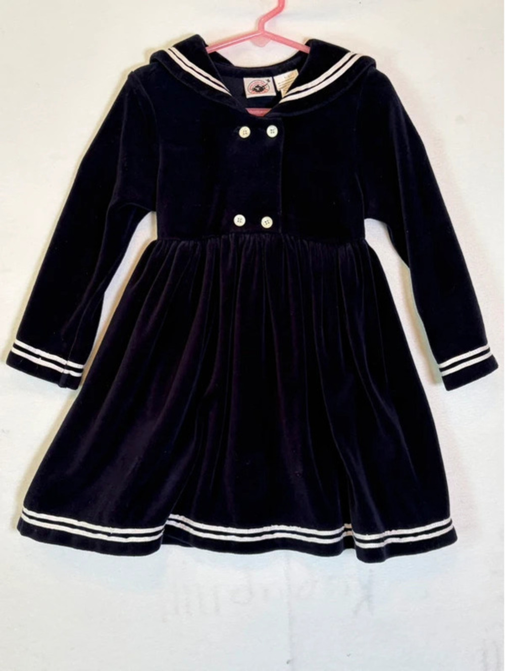 Goodlad Girls Navy Velour Sailor Dress Size 5 Vintage Nautical Holiday Christmas